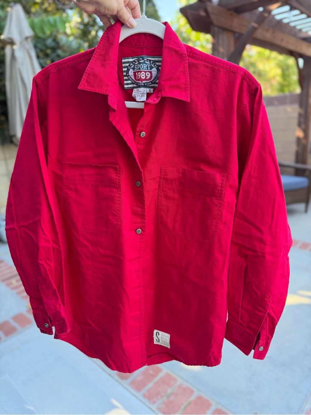 Vintage Calvin Klein Sport 1989 Red Cotton Utility Shirt Jacket Button Up S